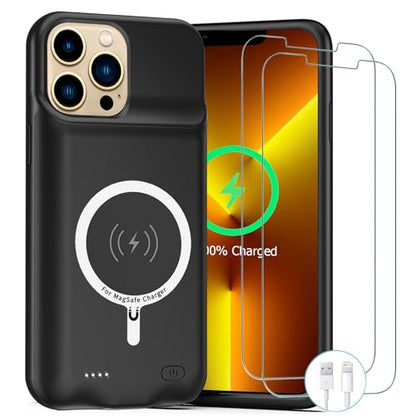 iPhone 13 Pro 10000mAh Rechargeable Portable Battery Case with Wireless Charging, Compatible for iPhone 13 Pro (6.1 inch), Black, Carplay Extended Battery Pack Charger Case - size: iPhone 13 Pro