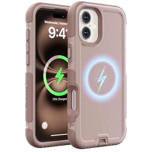 Follaroma Magnetic for iPhone 16 Case, Heavy Duty Cases, Light Brown,6.1" | Compatible with MagSafe, Heavy Duty Shockproof,Military-Grade Anti-Drop Protective,Dual Layer Magnetic Protection Phone Cover - color: Brown Pink, size: iPhone 16 6.1''