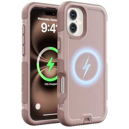 Follaroma Magnetic for iPhone 16 Case, Heavy Duty Cases, Light Brown,6.1" | Compatible with MagSafe, Heavy Duty Shockproof,Military-Grade Anti-Drop Protective,Dual Layer Magnetic Protection Phone Cover - color: Brown Pink, size: iPhone 16 6.1''