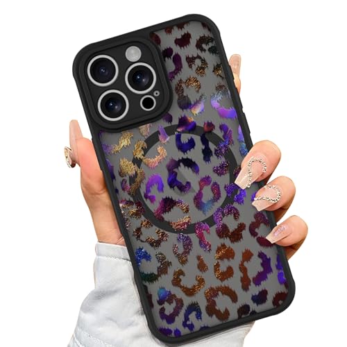 AIGOMARA Magnetic Case for iPhone 16 Pro, Purple Gold Leopard Pattern | [Compatible with MagSafe] Soft TPU Bumper Hard PC Back Anti-Fall Shockproof Protective Slim Coverfor Women Girls Men - color: Gold Purple Leopard, size: for iPhone 16 Pro