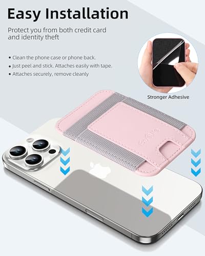Phone Card Holder, Leather Phone Wallet Stick On, Fit 7 Cards | RFID Blocking, Stronger Adhesive Card Holder Back of Phone, Credit Card Holder for Phone Case iPhone, Samsung, Baby Pink - color: Pink