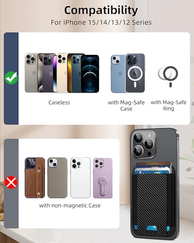 HiWe for MagSafe Wallet, 7 Cards Holder for Phone Case, RFID Blocking - color: Carbon Fiber Wallet - Black Band