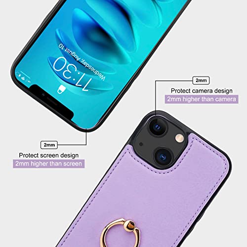Folosu Compatible with iPhone 14 Case Wallet with Card Holder, 360°Rotation Finger Ring Holder Kickstand, RFID Blocking Leather Protective Double Buttons Shockproof Cover 6.1 Inch Purple - color: Purple, size: iPhone 14