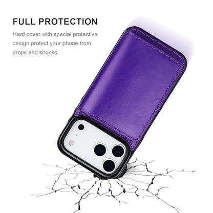KIHUWEY Compatible with iPhone 17 Pro Max Wallet Case Credit Card Holder, Premium Leather Kickstand Flip Hidden Magnetic Clasp Durable Shockproof Protective Cover for 6.9 inch (Purple) - color: Purple