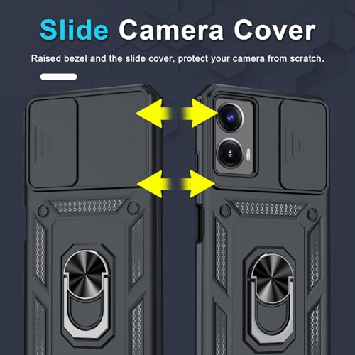 Janmitta Compatible with Moto G Power 5G 2024 Case Built in Slide Camera Lens Cover+Screen Protector+Finger Ring Holder Kickstand,Heavy Duty Shockproof Full Body Protective Phone Cover,Black - color: Black, size: Moto G Power 5G(2024)
