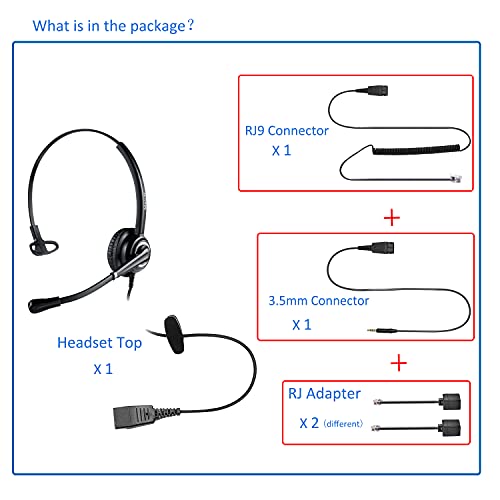 MAIRDI Office Headset with Microphone Noise Canceling, with RJ9 & 3.5mm Jack for Landline Deskphone Cell Phone PC Laptop, Telephone Headset for Call Center Phone, Work for Polycom Avaya Nortel