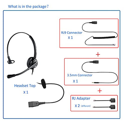 MAIRDI Office Headset with Microphone Noise Canceling, with RJ9 & 3.5mm Jack for Landline Deskphone Cell Phone PC Laptop, Telephone Headset for Call Center Phone, Work for Polycom Avaya Nortel