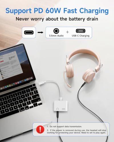 Criello USB C to 3.5mm Headphone and Charger Adapter - color: White, size: 3 Pack