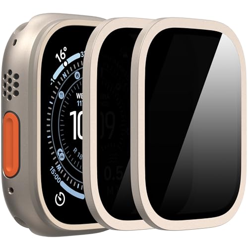 Suoman 2-Pack for Apple Watch Ultra 3/2/1 49mm Privacy Screen Protector, [Anti-peeping] Tempered Glass Ultra-Thin Full Coverage protective film -Titanium+Titanium - color: Privacy-Titanium+Titanium