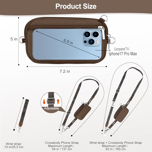 Phone Lanyard Crossbody with Detachable RFID Wallet (Brown, Large) - color: Brown, size: Large