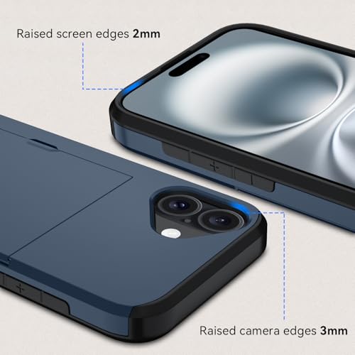 Qinmay Compatible with iPhone 16 Plus Case with Card Holder, Dual Layer Shockproof,Heavy Duty Protective Hidden Slot Slim Wallet Phone Cover，Blue - color: Blue, size: For Iphone 16 Plus