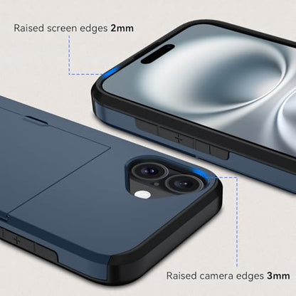 Qinmay Compatible with iPhone 16 Plus Case with Card Holder, Dual Layer Shockproof,Heavy Duty Protective Hidden Slot Slim Wallet Phone Cover，Blue - color: Blue, size: For Iphone 16 Plus