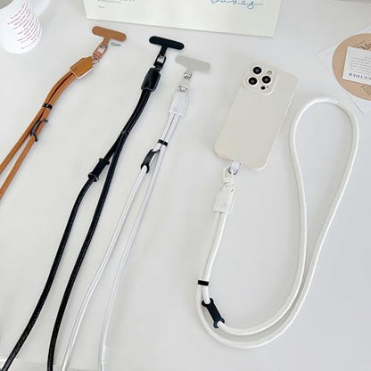 Phone Leather Lanyard with Tabs,Adjustable Anti Theft Phone Crossbody Strap for iPhone and Smartphone,Purse - color: White