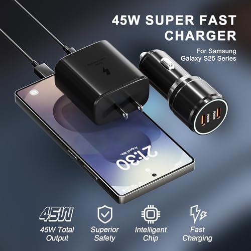 Samsung 45W USB-C Charger, 45W PPS Super Fast USB-C Wall/Car Charger