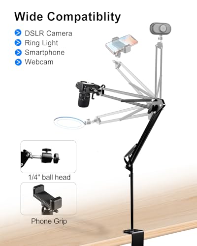 Overhead Phone Mount Fit for iPhone DSLR Webcam with Desk Clamp