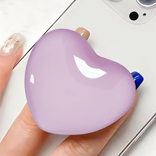 Cute Purple Heart-Shaped Expanding Phone Grip - 3D Crystal Collapsible Phone Mount Holder Stand for Girls Women, Lovely Phone Charm and Accessories，Finger Snap Grip Holder for iPhone, iPad, Kindle
