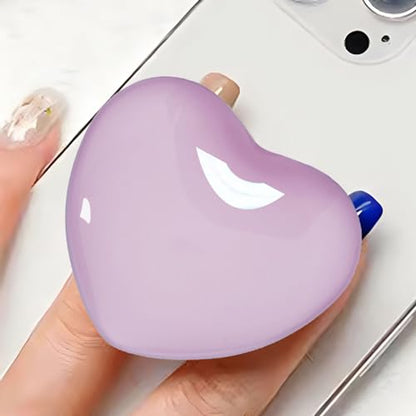 Cute Purple Heart-Shaped Expanding Phone Grip - 3D Crystal Collapsible Phone Mount Holder Stand for Girls Women, Lovely Phone Charm and Accessories，Finger Snap Grip Holder for iPhone, iPad, Kindle