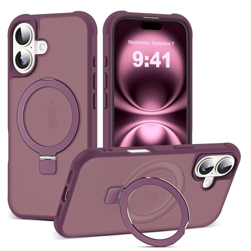 SKYLMW Compatible with iPhone 16 Case with Stand,Wine Red | iPhone 16 Phone Case 6.1",Magnetic Ring Stand,Compatible with MagSafe,Military-Grade Protection,Great Grip Feeling - color: Wine Red, size: Iphone 16