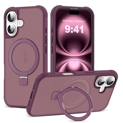 SKYLMW Compatible with iPhone 16 Case with Stand,Wine Red | iPhone 16 Phone Case 6.1",Magnetic Ring Stand,Compatible with MagSafe,Military-Grade Protection,Great Grip Feeling - color: Wine Red, size: Iphone 16