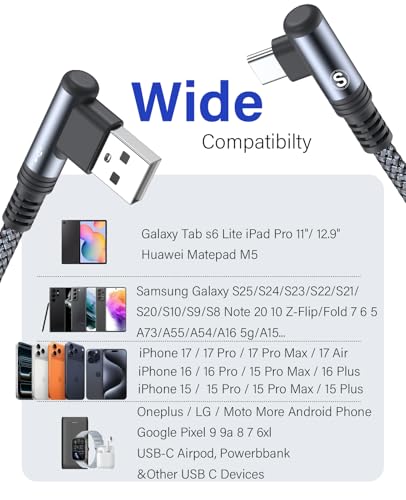 USB to USB C Cable 3.1A Fast Charge Right Angle CarPlay 3.3ft 2-Pack Grey - color: Grey, size: 3.3ft+3.3ft