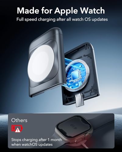 ESR 3 in 1 Charging Station, Foldable MagSafe Charger Stand for iPhone - color: Black