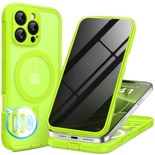 BERFY for iPhone 16 Pro Max Case, Compatible with MagSafe, Built-in Privacy Screen Protector, Camera Protection, Shockproof Full Body Phone Case 6.9", Translucent Bright Green - color: Bright Green, size: For Iphone 16 Pro Max 6.9 Inch