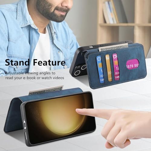 2 in 1 Detachable Wallet Case for Samsung Galaxy S23+ Plus CMG Blue | PU Leather Magnetic Flip Folio Case with RFID Blocking Card Holder, Credit Card Slots Kickstand, Shockproof Protective Cover - color: Blue, size: Samsung Galaxy S23 Plus