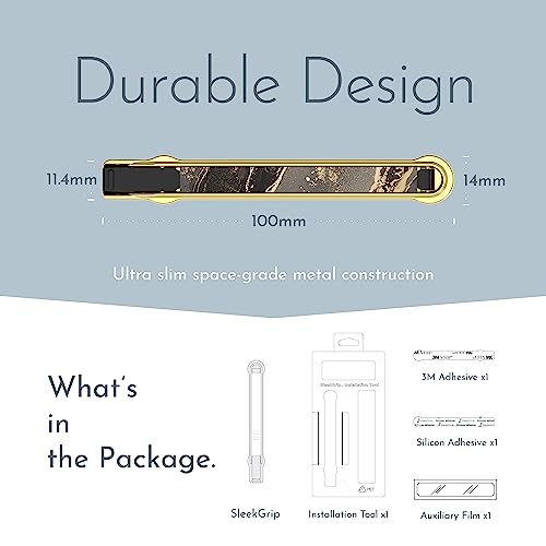 SleekStrip SleekGrip-Premium Ultra Thin Phone Grip Stand,Slim Metal Finger Loop Ring Hand Holder Strap Cell Phone Grips for iPhone 16 Pro Max,17,Android,Case Back - Gold x Enchanted Marble - color: Gold x Enchanted Marble
