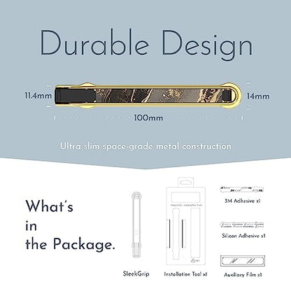 SleekStrip SleekGrip-Premium Ultra Thin Phone Grip Stand,Slim Metal Finger Loop Ring Hand Holder Strap Cell Phone Grips for iPhone 16 Pro Max,17,Android,Case Back - Gold x Enchanted Marble - color: Gold x Enchanted Marble