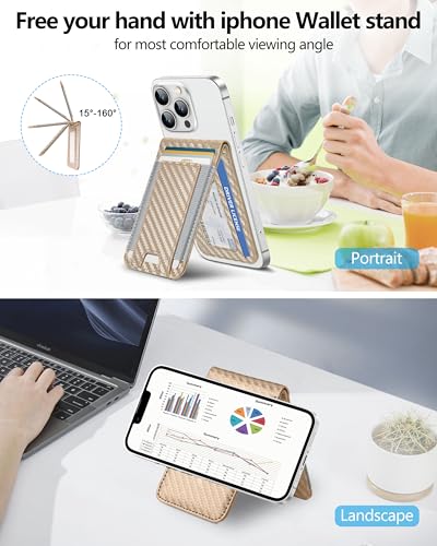 for MagSafe Wallet with Adjustable Stand, 9 Card Holder, Open ID Window - color: Gold