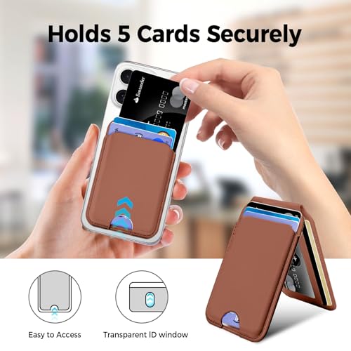 COALAGOON for MagSafe Wallet with Mirror,4 Card Holder RFID Blocking Stand - color: Brown