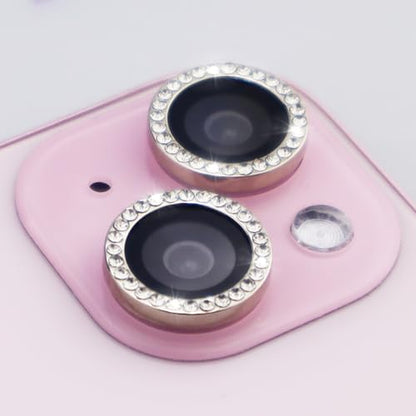 Camera Lens Protector for iPhone 15/15 Plus/14/14 Plus Bling Diamond Metal Ring Rhinestone Tempered Glass Lens Cover Accessories (Silver) - color: Silver
