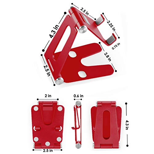 Cell Phone Tablet Fully Foldable Stand Dock Holder Cradle Mount Organizer Charger Station Table Desk Bed Office School Kitchen Travel Portable Adjustable Multi-Angle Aluminum Non-Slip (Red) - color: Red