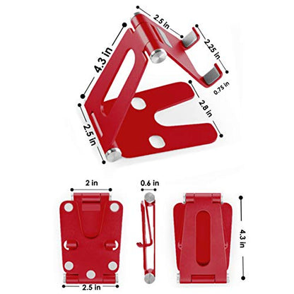 Cell Phone Tablet Fully Foldable Stand Dock Holder Cradle Mount Organizer Charger Station Table Desk Bed Office School Kitchen Travel Portable Adjustable Multi-Angle Aluminum Non-Slip (Red) - color: Red