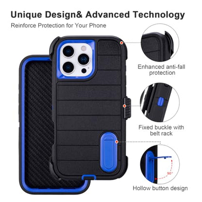 Phone Cases for iPhone 16 Pro Case Black with Belt Clip Heavy Duty | 3 Layers of Sturdy,Military Grade Shockproof ProHolster Protective Cases for iPhone 16 Pro Phone Case Black Blue - color: Black+Blue