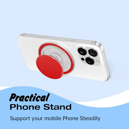 Svanove Magnetic Cell Phone Grip Compatible with Magsafe, Collapsible Phone Stand Holder Round Expanding Kickstand for iPhone Samsung Mobile Phones, Cute Soft Silicone Glossy Jelly, Red - color: Red, style: Magnetic
