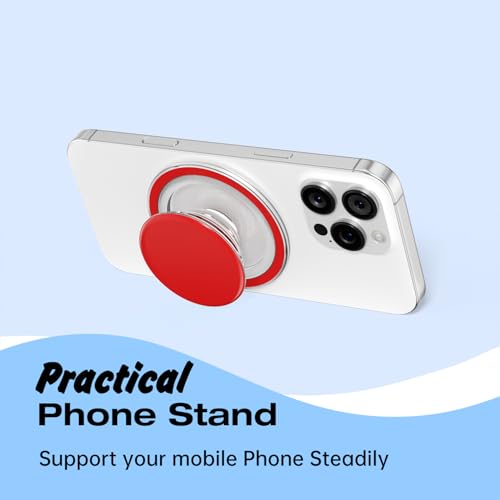 Svanove Magnetic Cell Phone Grip Compatible with Magsafe, Collapsible Phone Stand Holder Round Expanding Kickstand for iPhone Samsung Mobile Phones, Cute Soft Silicone Glossy Jelly, Red - color: Red, style: Magnetic