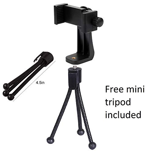 Alphx Universal Smartphone Tripod Cell Phone Holder Mount Adapter Set, Fits iPhone, Samsung, and all Phones, Rotates Vertical and Horizontal with Adjustable Clamp, Includes Mini Tripod