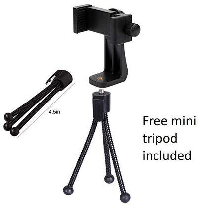 Alphx Universal Smartphone Tripod Cell Phone Holder Mount Adapter Set, Fits iPhone, Samsung, and all Phones, Rotates Vertical and Horizontal with Adjustable Clamp, Includes Mini Tripod