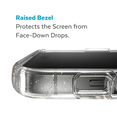 Speck Clear iPhone 14 Pro Max Case - Drop Protection, Scratch Resistant Dual Layer Slim Case for 6.7 Inch iPhones 14 Pro Max - MagSafe Compatible - Anti-Yellowing - Presidio Perfect Clear/Gold Glitter - color: Clear/Gold Glitter