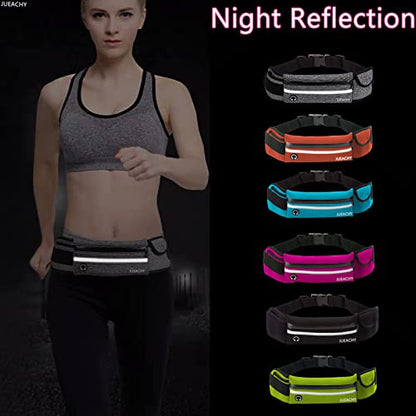 Jueachy Running Belts for Women Waterproof Fanny Pack Running Waist Pouch Phone holder Adjustable Sports Money Belt with Headphone Port - color: Grey