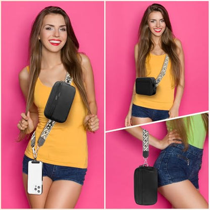 YFWE Clip and Go Strap for Phone with Wallet Crossbody, Adjustable Phone Lanyard with Detachable RFID Wristlet Wallet, Pattern Strap - Black (L) - color: Black-pattern Strap, size: Large