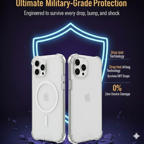 Compatible with Pack of 2 Case iPhone 13 PRO MAX Case Clear MagSafe + Clear, 2.5mm Shockproof Military Grade Drop Protection, Hard Transparent Anti Yellowing Back - color: Clear MagSafe + Clear, size: IPHONE 13 PRO MAX