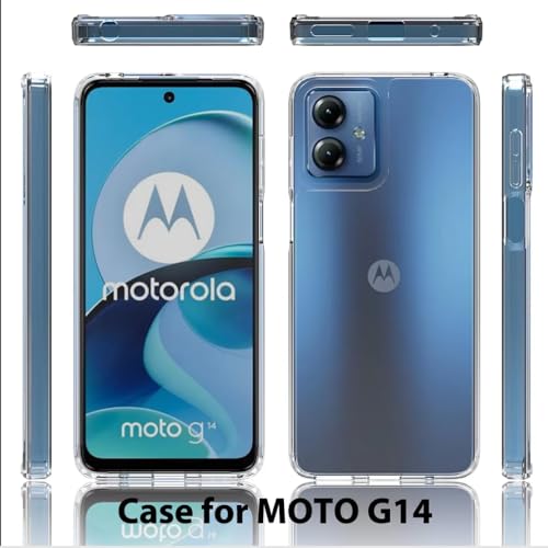 for Moto G14 Case Crystal Clear Slim Hard Case Hybrid Shockproof Bumper with Tempered Glass Screen Protector Full Body Anti-Yellow Anti-Scratch Phone Protective Cover - color: Moto G14