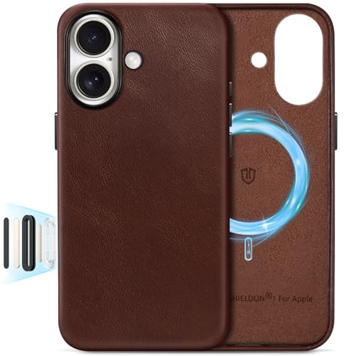SHIELDON Genuine Leather Case for iPhone 17 6.3" 2025, Retro Coffee | Compatible with MagSafe, Magnetic Wireless Charging, Camera Button, Metal Buttons, Camera Bezel, Slim, Shockproof, Women Men - color: Retro Coffee, size: for iPhone 17