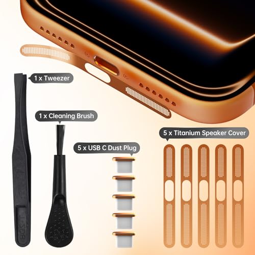 5PCS USB C Port Dust Plug & Speaker Dust Cover for iPhone 17 Pro Max - color: Orange