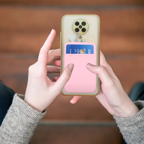 2pcs Adhesive Phone Card Holder Stick-on Wallet Cell Phone Wallet Back Pocket with Elastic Stretch Fabric for Travel and Daily Use Light Pink