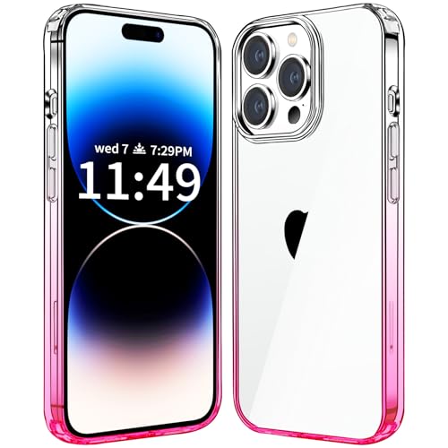 JJGoo Compatiable with iPhone 14 Pro Max Case Clear, Transparent Shockproof Phone Case, Slim Anti-Scratch Hard PC Back Protective Cover Bumper, Gradient Pink - color: Gradient Pink