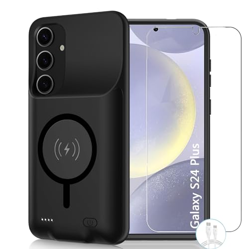 Battery Case for Galaxy S24 Plus, 12000mAh High Capacity Portable Rechargeable Protective Case Support Wireless Charging Compatible with Galaxy S24 Plus (6.7 inch) Extended Battery Charger Cover-Black - size: Galaxy S24 Plus