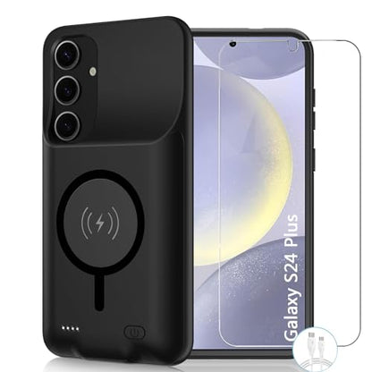 Battery Case for Galaxy S24 Plus, 12000mAh High Capacity Portable Rechargeable Protective Case Support Wireless Charging Compatible with Galaxy S24 Plus (6.7 inch) Extended Battery Charger Cover-Black - size: Galaxy S24 Plus